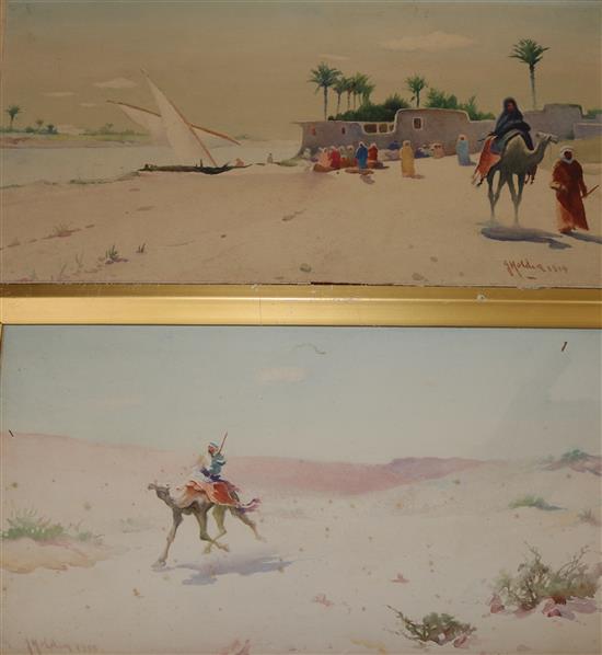 A pair of watercolours of Arab scenes 20 x 41cm unframed